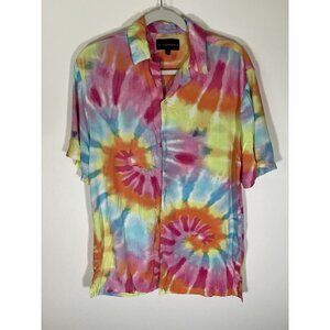 Vintage Y2K No Boundaries rainbowcore tie-dye camp shirt M streetwear festival